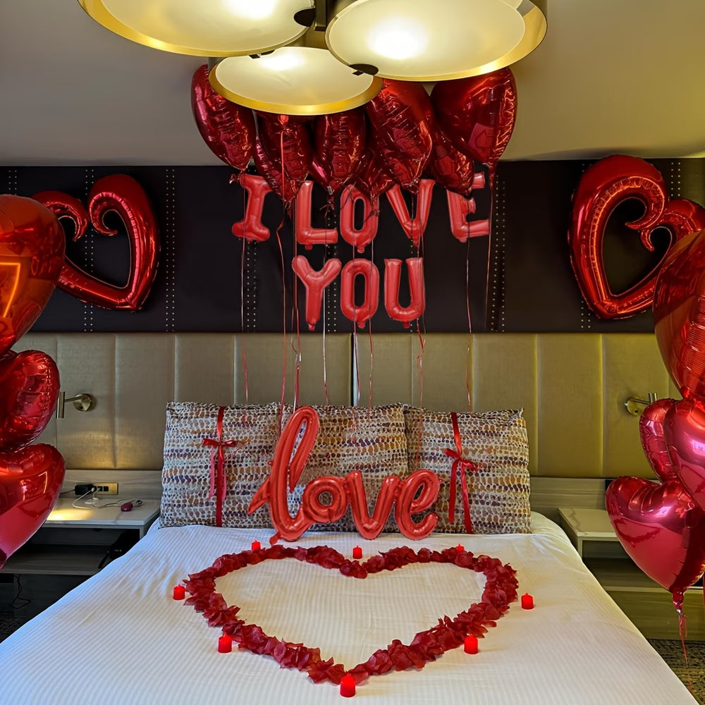 ❤️ Set decor romantic cu baloane inimă „I Love You” – Valentine’s Day & Cereri în Căsătorie