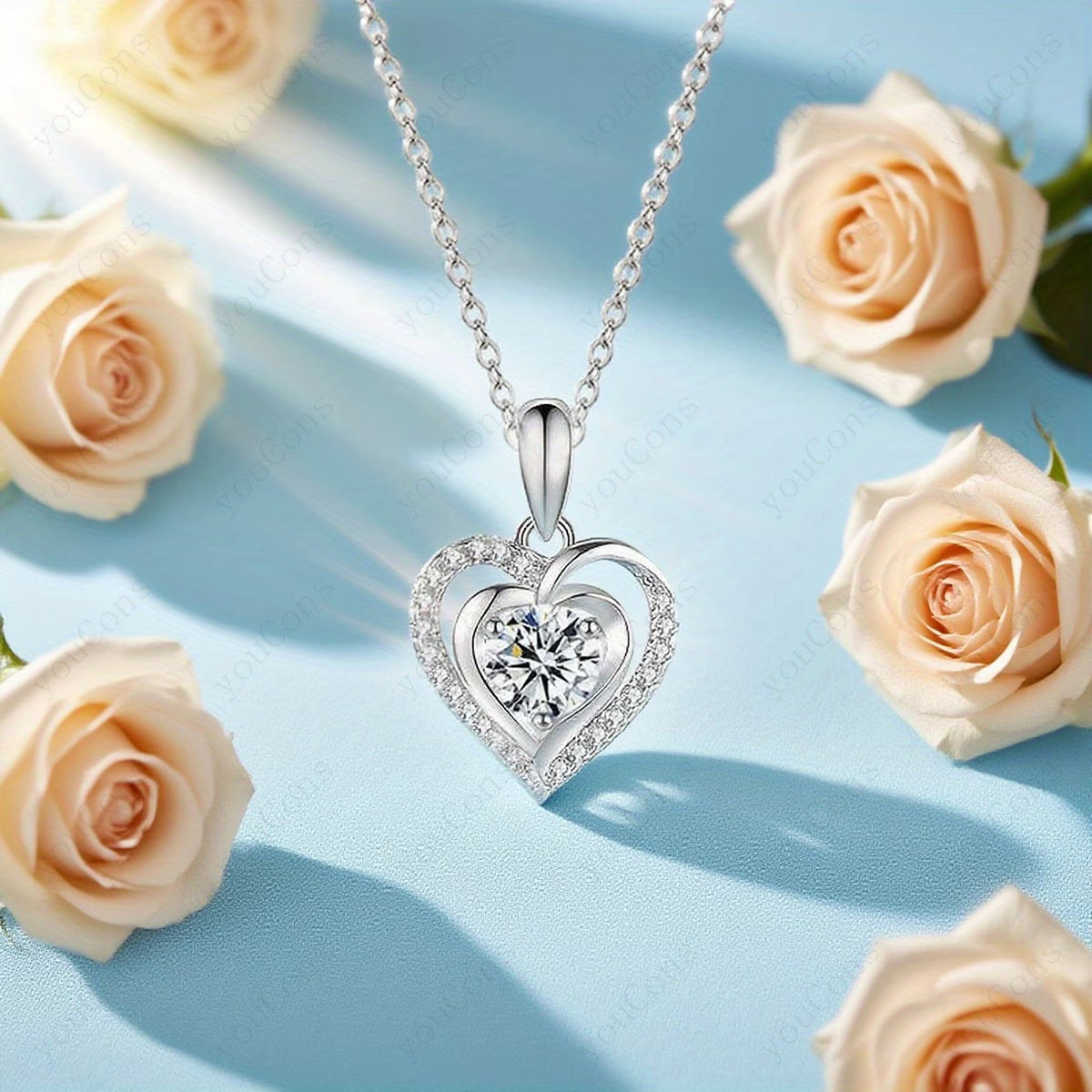 Set Cadou Romantic – Trandafiri Albi cu Colier Inimă din Piatră Norocoasă