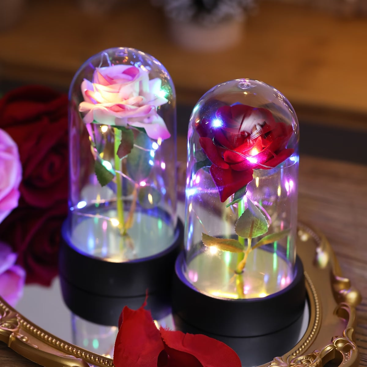 Lampă de noapte cu trandafir artificial – LED decorativ pentru Valentine’s Day