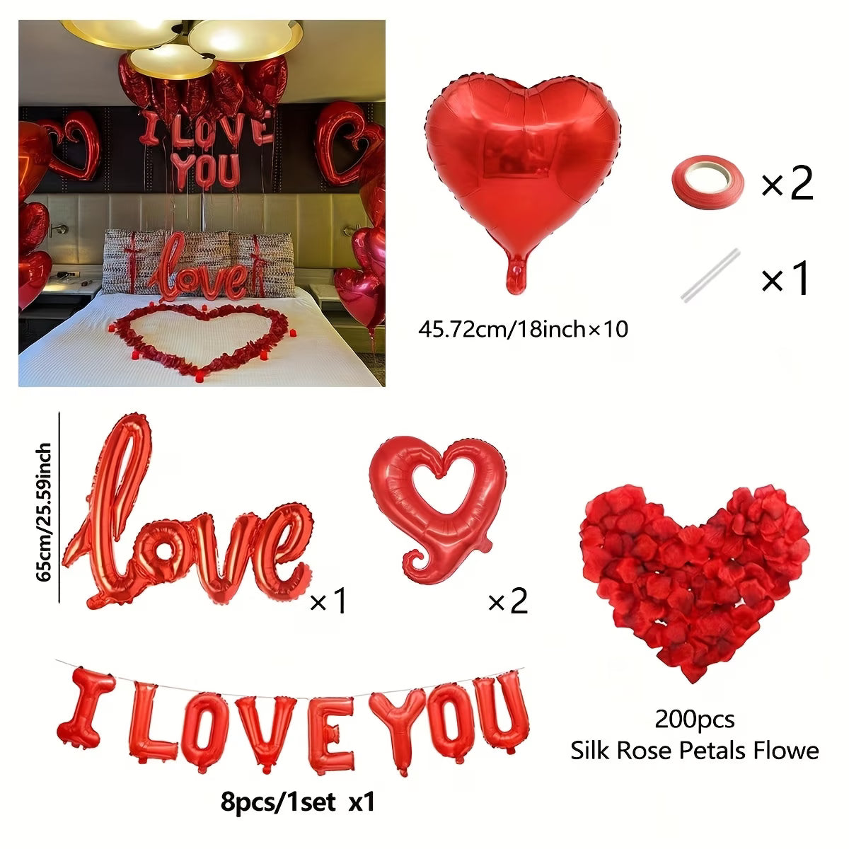 ❤️ Set decor romantic cu baloane inimă „I Love You” – Valentine’s Day & Cereri în Căsătorie