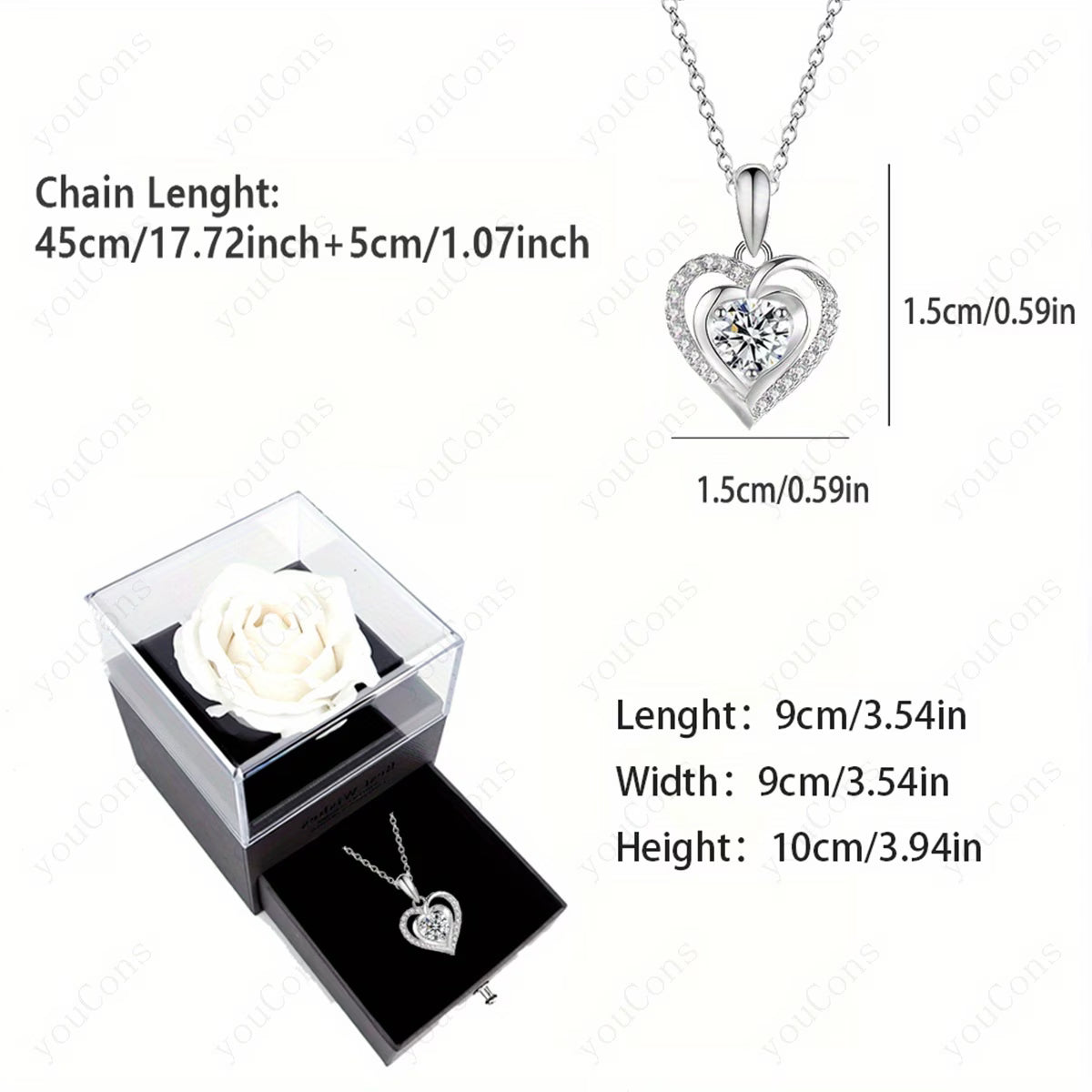 Set Cadou Romantic – Trandafiri Albi cu Colier Inimă din Piatră Norocoasă